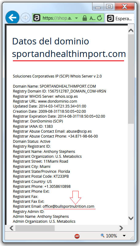 Datos dominio Sportandhealthimport.com (2014))